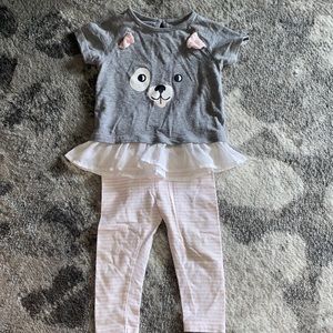 Baby Girls puppy shirt with pink & white leggings